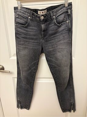 AMO Denim Twist Zip Skinny Ankle Jeans Size 31 Smoke Charcoal Grey Wash